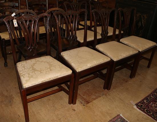 Set of six George III Chippendale style carved mahogany dining chairs